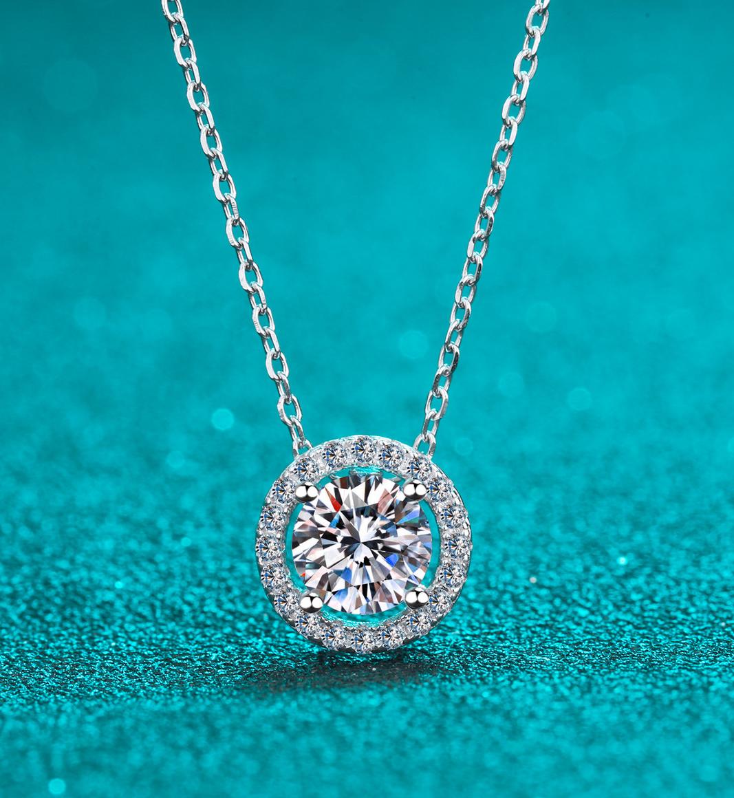 925 Sterling Silver Round Bezel Moissanite Pendant Necklace for Women Korean Minimalist Design Hypoallergenic Jewelry for Daily Wear or Gift