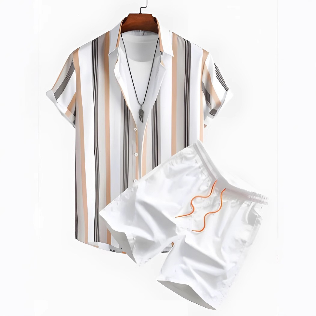 2025 Summer TEMU Short Sleeve Trendy 3D Printed Hawaiian Shirt and Shorts Set for Men 240807