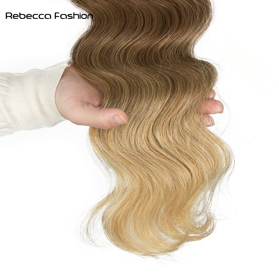 Rebecca Fashion Synthetic Extensions 24inches 3PCS Body Wave Bundles Ombre Blonde Color Tresses Fake Hair Accessories Cosplay