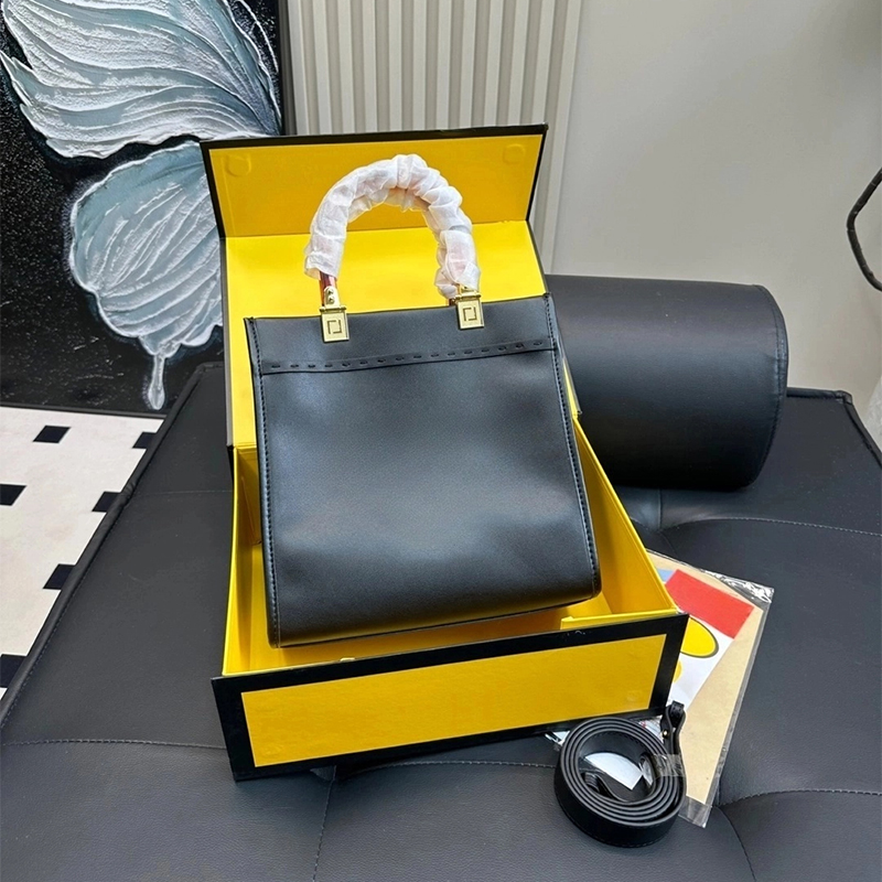 Designer Womens Tote bag, sunshine shopping bag 9.5*9.5in amber handle folding box high-end elegant and atmospheric