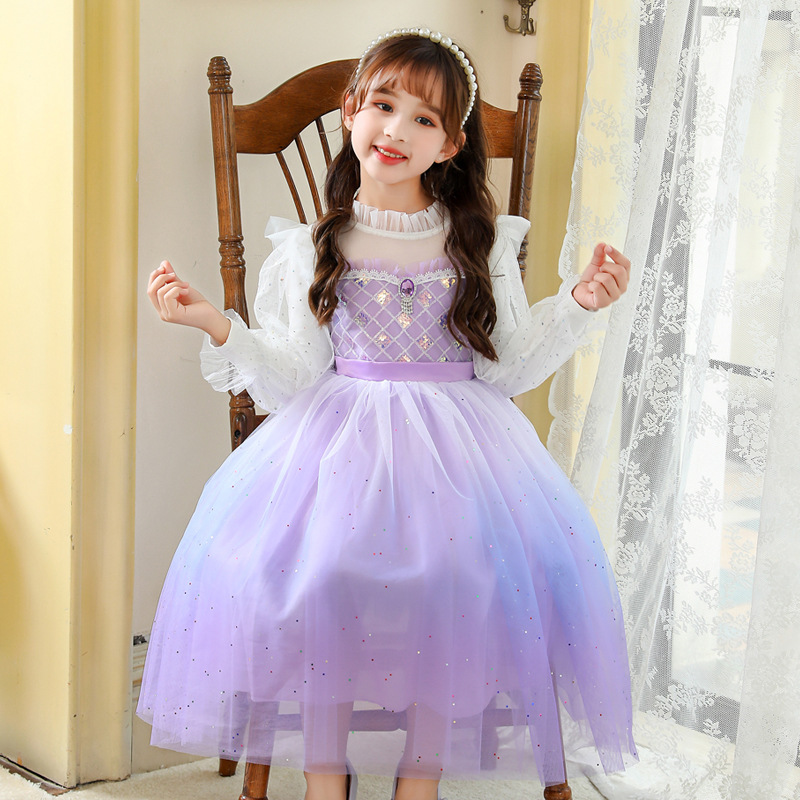 DISNEY designer kids clothes infant designer clothes Elsa princess dress Purple gradient dress performance costume comfortable and soft little girl�