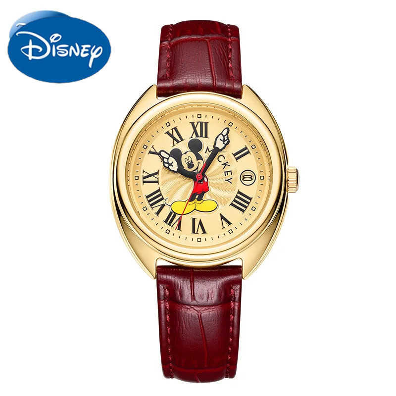Disney Mickey Mouse Children Watches Luminous Leather Quartz Wristwatch Boy Girls Birthday Gift Student Clock Young Men Women XJ250530