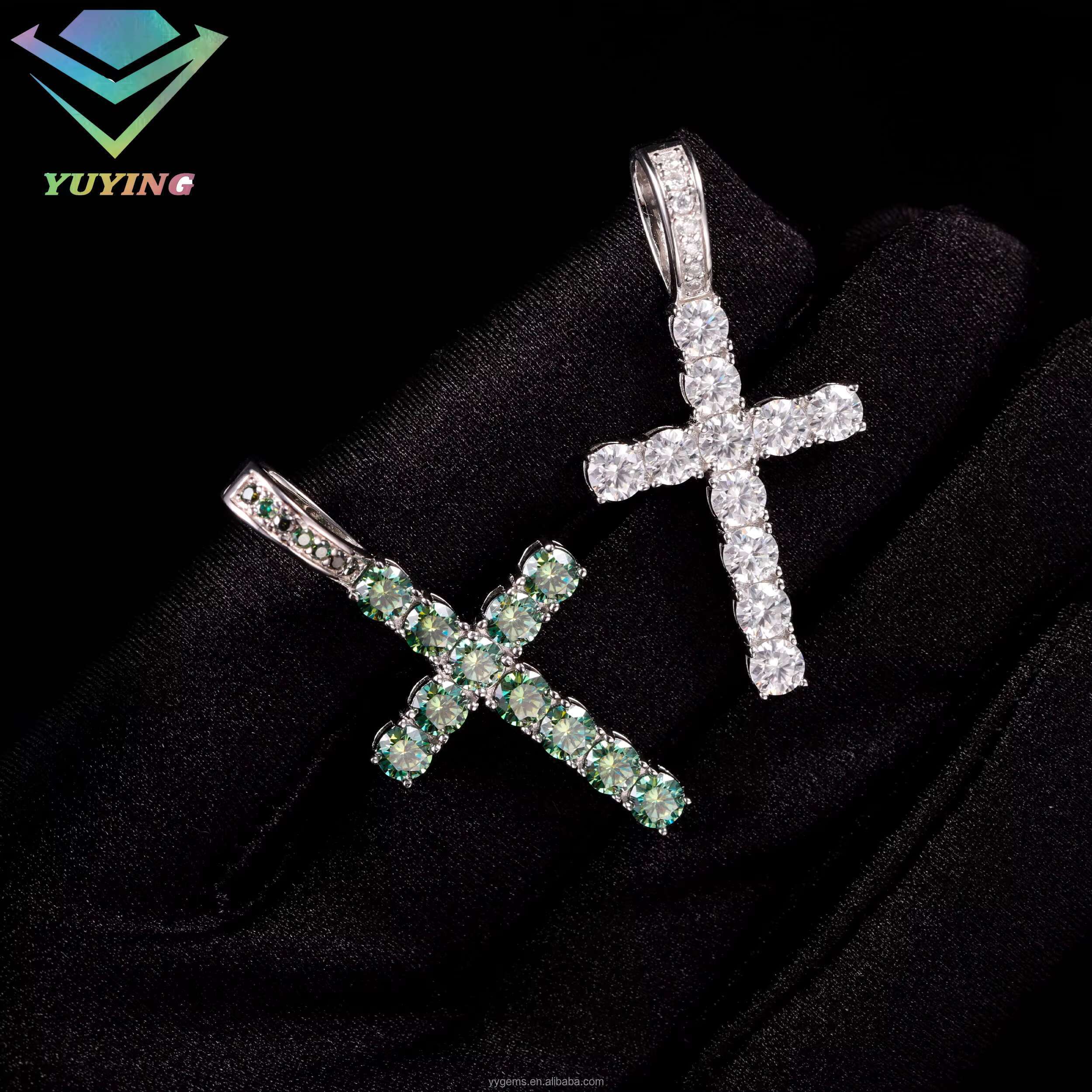 Custom Upside Down Cross 3mm 5mm VVS Moissanite Diamond 925 Silver Cross Pendant for Hip Hop Mens