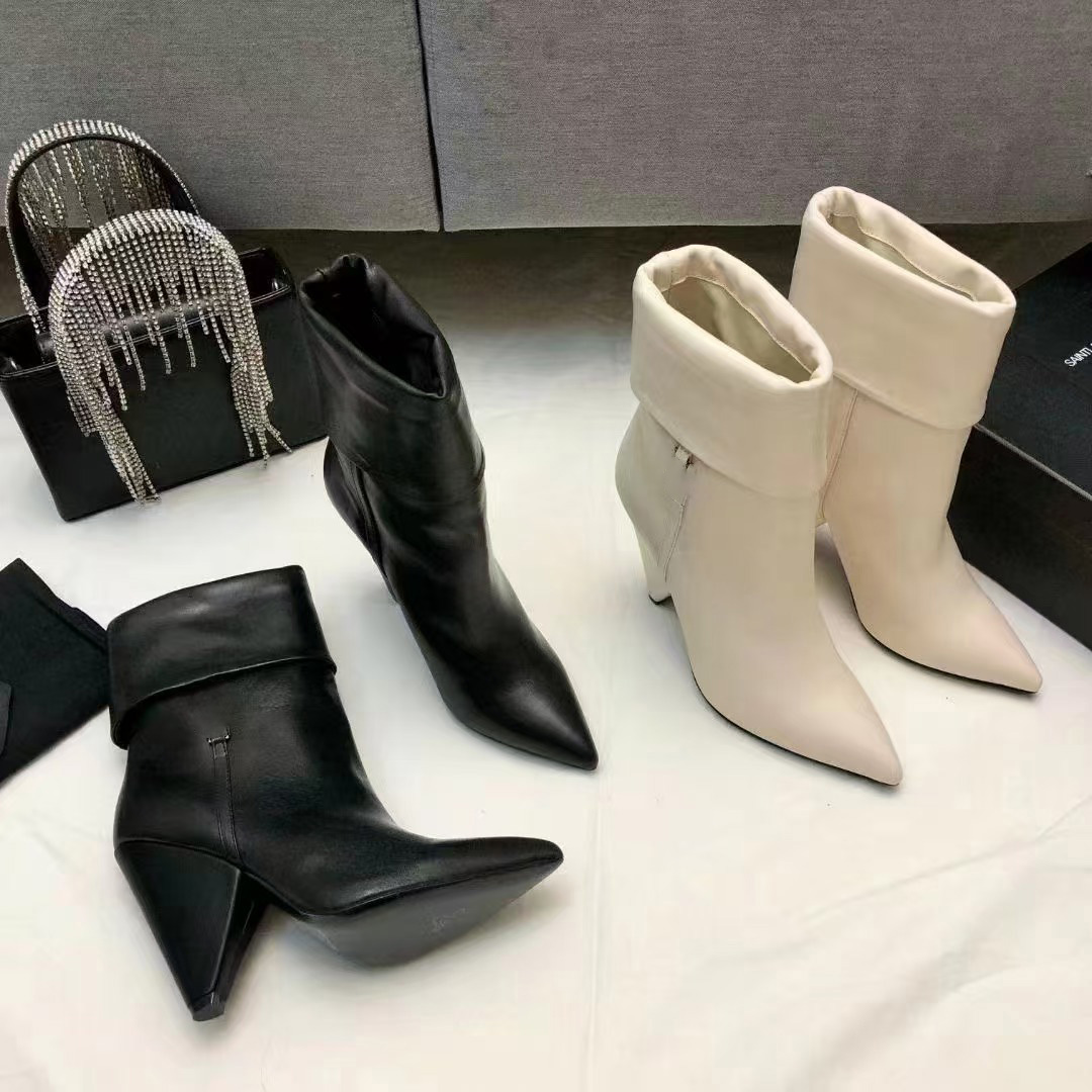 Niki Liz Ankle Boots Pointed toe Block chunky cone heel 8.5cm boot for women luxury designer Leather sole Suede cold Booties heeled shoes factory footwear Size 35-41