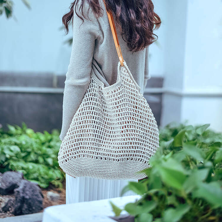Tote Bag Leather Bag New Single Hollow Casual Vacation Beach Fresh INS Style Large Capacity Woven Shoulder Bag Shoulder Bag