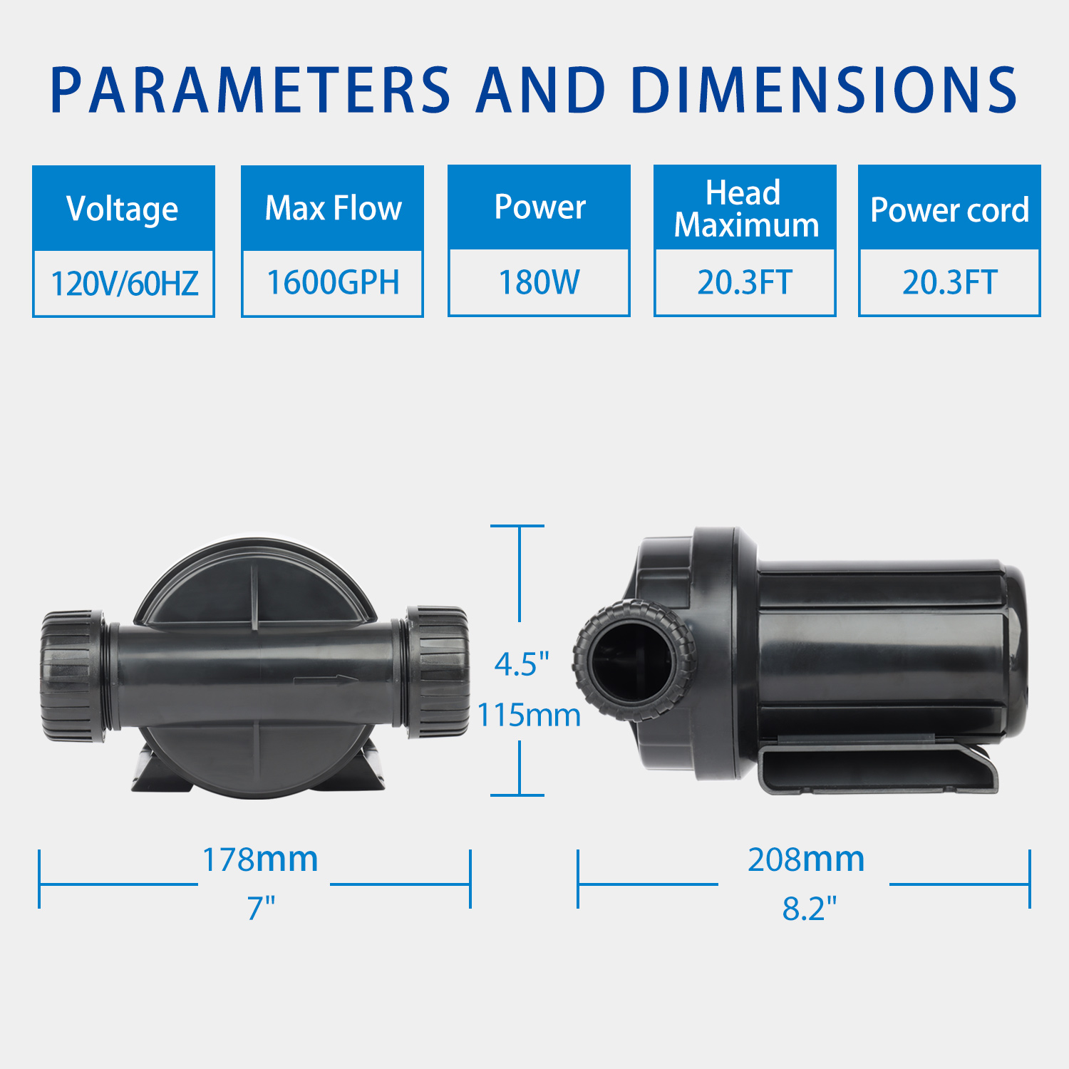 1600GPH Pond Pumps Submersible Outdoor Inline Pump Pond High Head Water Pump for Garden Waterfall Fountain Water Circulation Pump for Koi Fish Pond