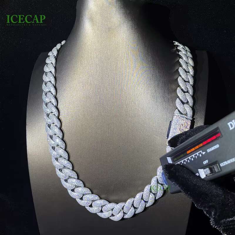 Hot Sale 18mm 5 Row Bubble VVS Iced Moissanite Diamond Necklace Miami 925 Sterling Silver White Gold Jewelry Cuban Link Chain