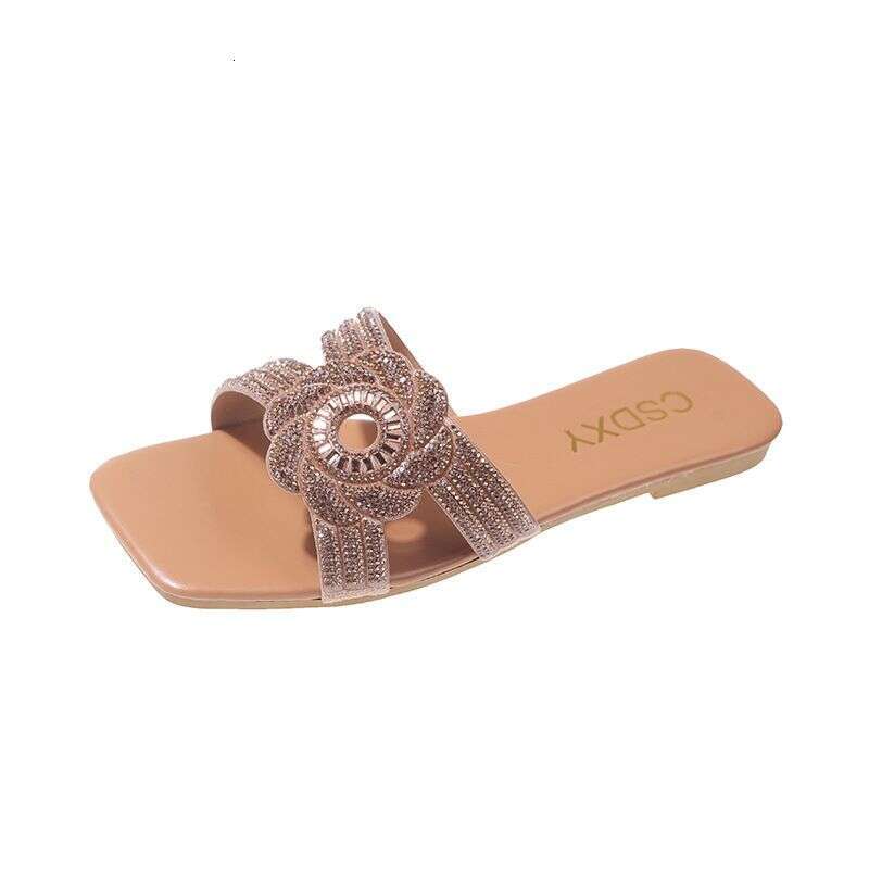 Large Size Shiny Diamond Slippers For Women In Summer 2025 New Water Diamond Flat Slippers For Beach Women Designer Sandals Free Shipping