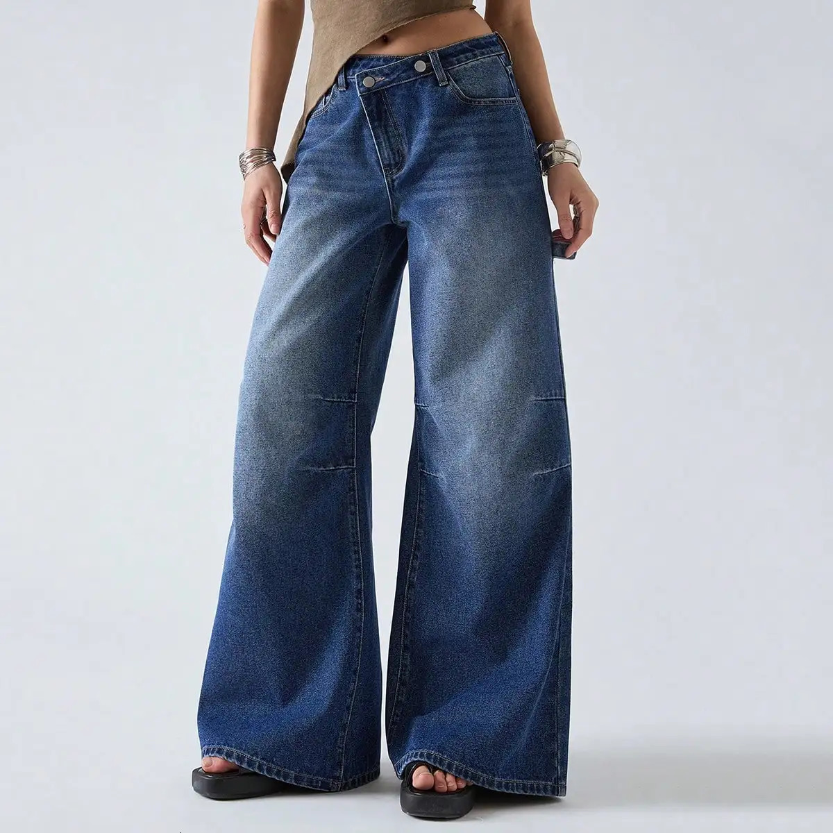 American retro wide leg jeans for women spring style versatile and easy to wear 250530