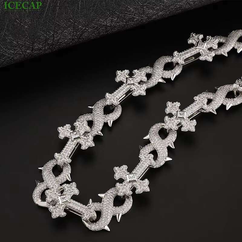 16mm Custom Fine Jewelry High Quality VVS Moissanite Dia Cross Cuban Link Chain HipHop Sier Iced Out Necklace for Men