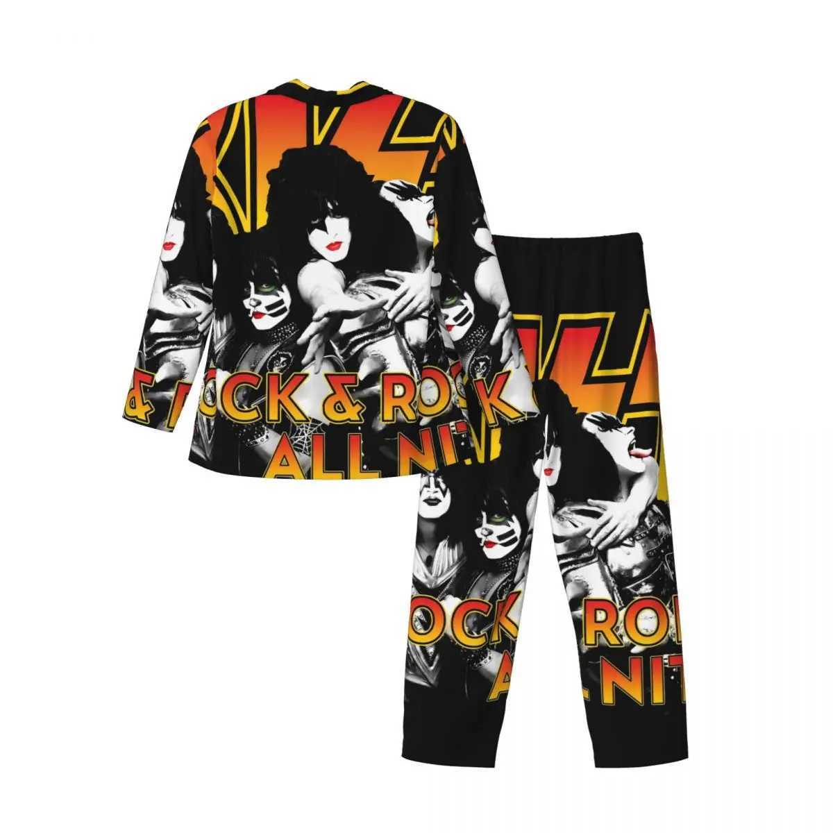 Kiss Band Pajama Sets Rock Music Band Trendy Sleepwear Men Long Sleeve Casual Sleep 2 Pieces Home Suit Plus Size 2XL Z250530