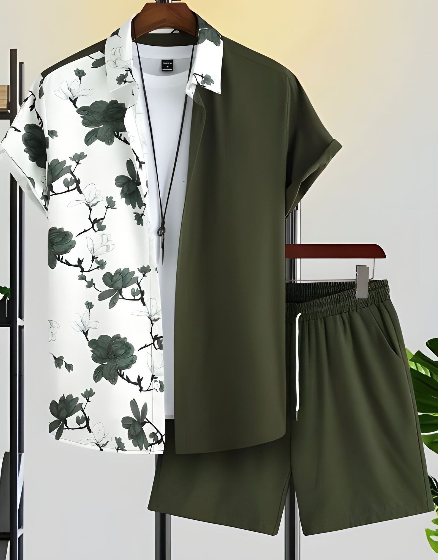 2025 Summer TEMU Short Sleeve Trendy 3D Printed Hawaiian Shirt and Shorts Set for Men 240807