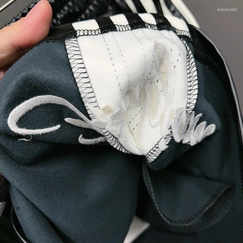 Men's Shorts Leather Black Side Bar Red White Stripe Short Pants Men Women Summer Trend Casual Drawstring Shortpant Breeches