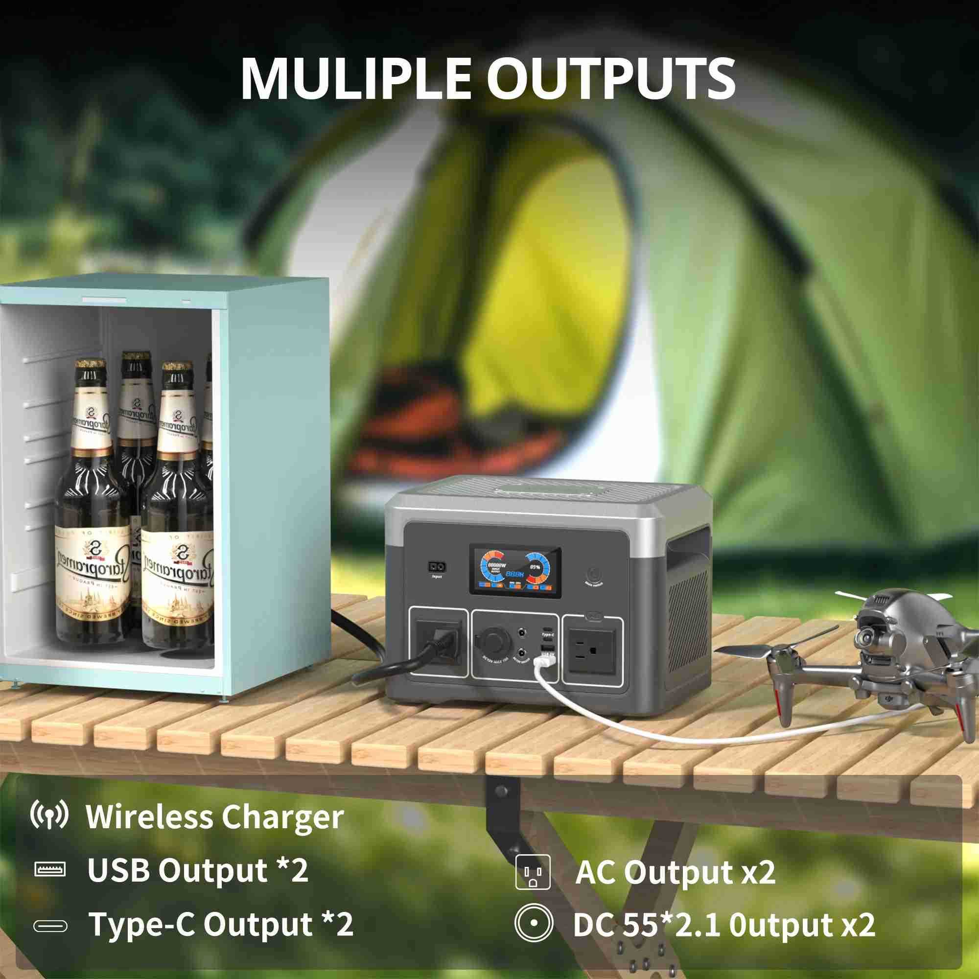 Portable Power Station 665.6Wh LiFePO4 Battery with 2x 600W AC Outlets (Surge 1800W) for Outdoor Camping RV Home Music Player z250530