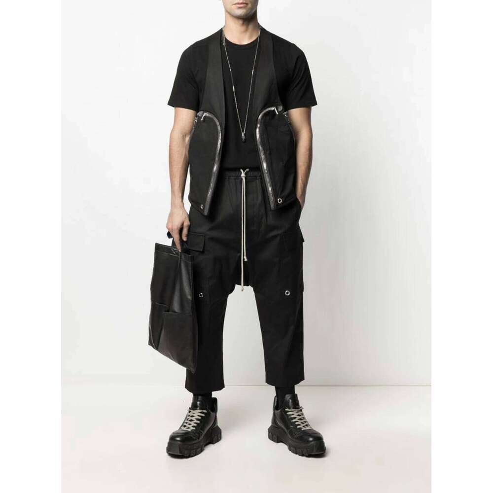 Dark RO Men's High Street Zipper Pocket Multi Functional Tactical Vest Tops Men Clothing