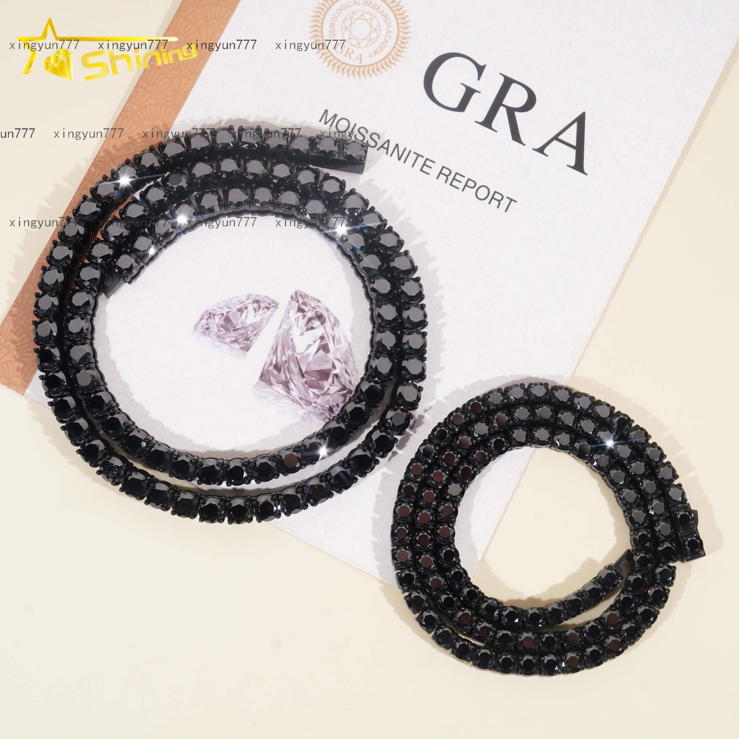 Pass Diamond Tester 4mm 5mm Black Gold Plated 316 Stainless Steel Iced Out Necklace Black Color Moissanie Tennis Chain
