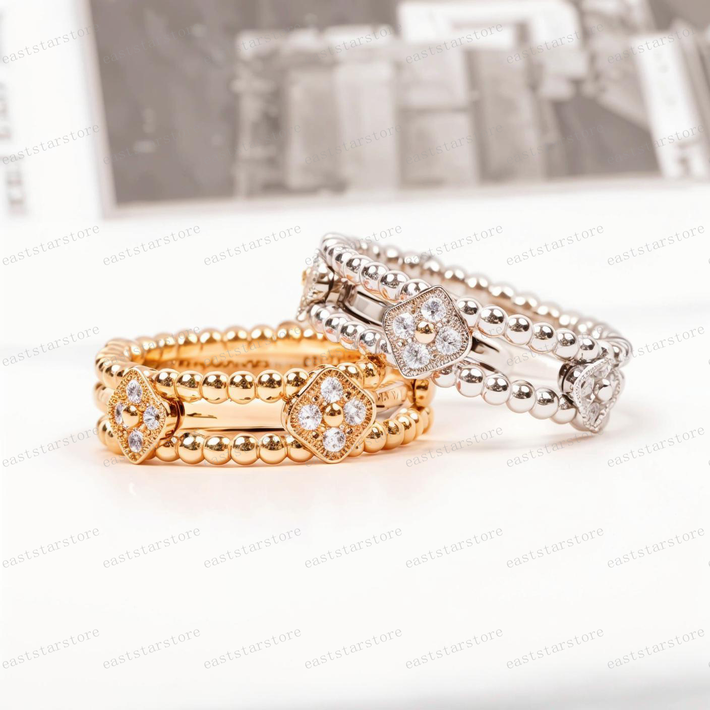 designer ring kaleidoscope diamond rings jewelry designers for women Clover lucky Rings luxury Full Diamond Classic mans Jewelry Ring wedding party wholesale