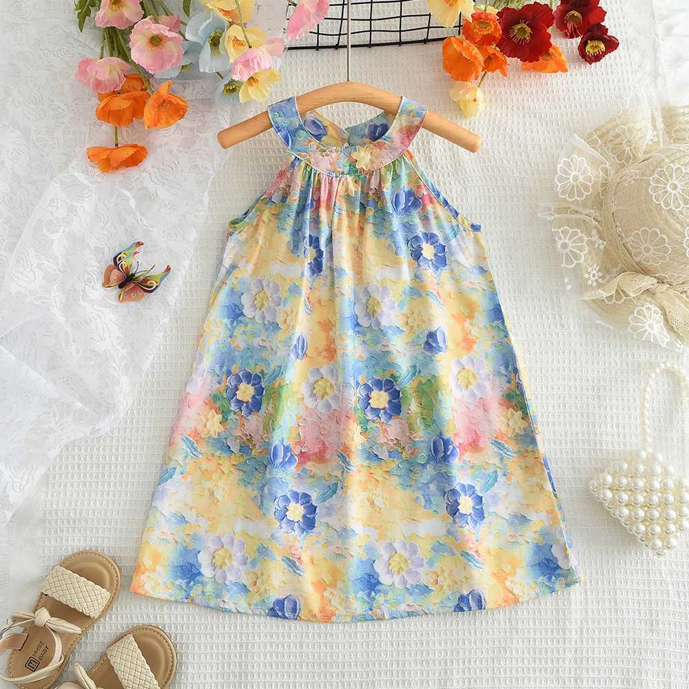 Summer New Sweet and Cute Childrens Clothing Oil Painting Sleeveless Vest Dress Birthday Party Costume Kids Dresses for Girls R250530