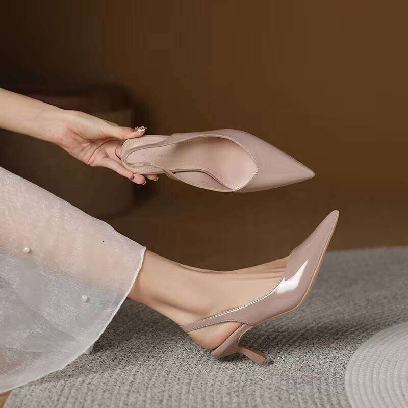 Women's Patent Leather Pointed Toe Slingback Heels Elegant Korean Style Office Shoes