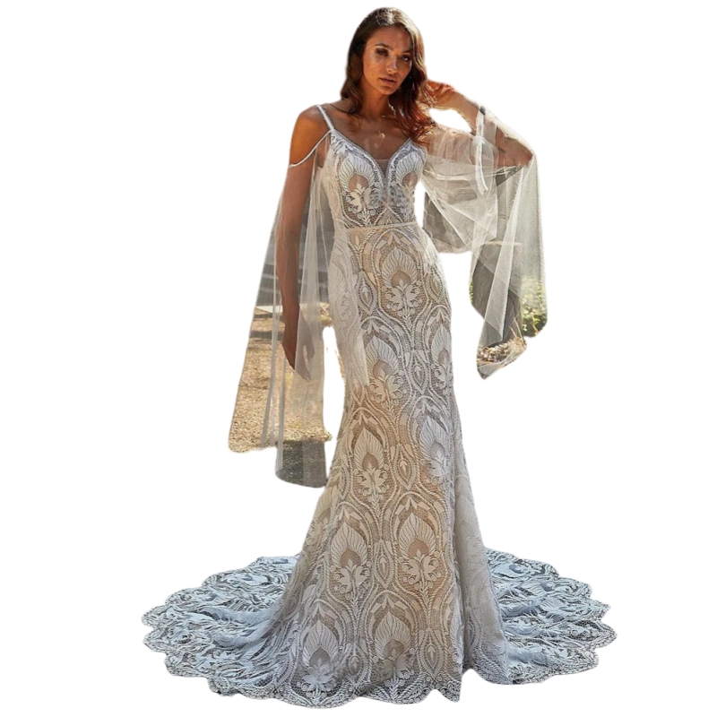 Vintage Lace Mermaid Wedding Dresses Boho Bohemian Bridal Gowns Backless Off Shoulder Spaghetti Straps Beach Vestido De Novia 2025