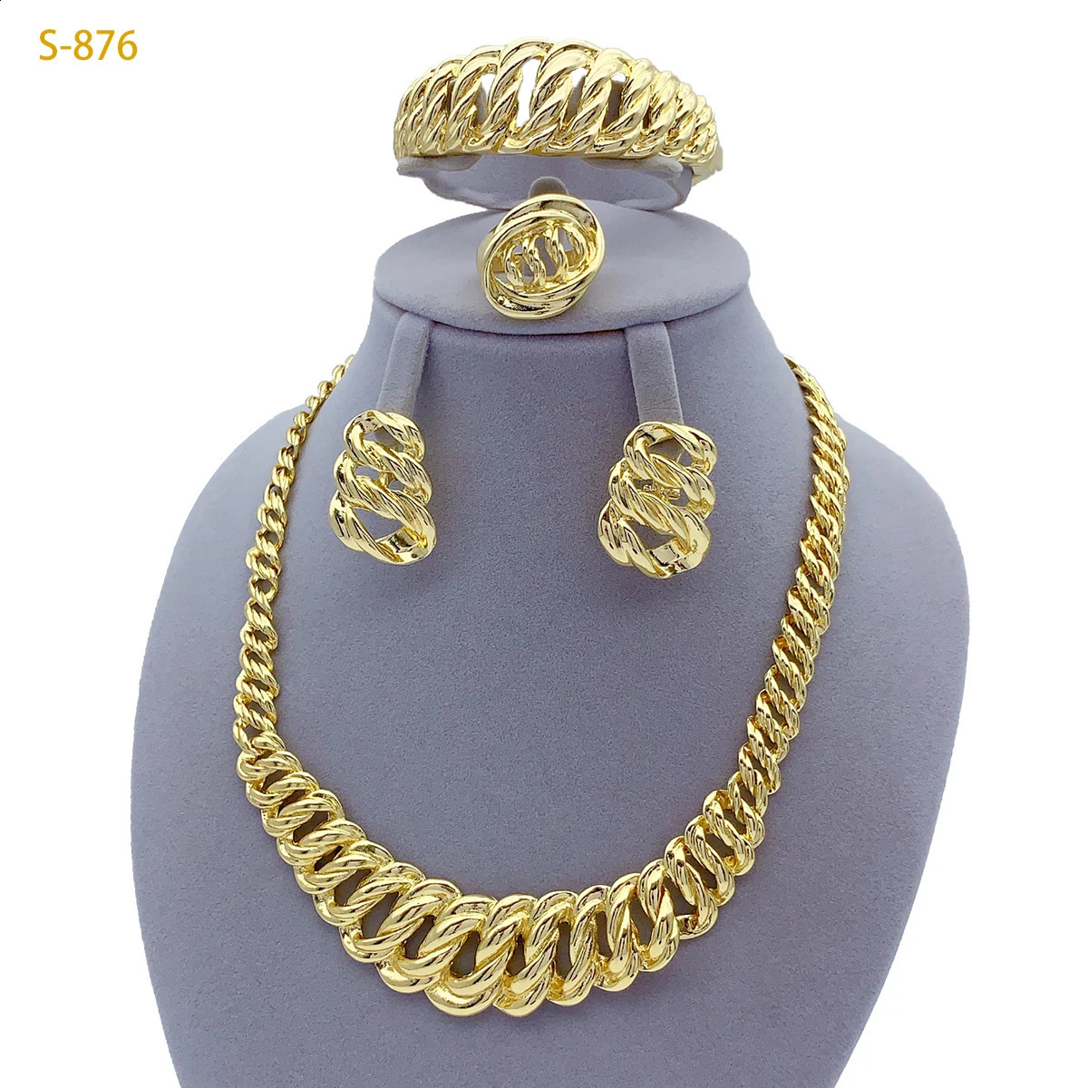 Indian Bridal Chain Necklace And Earrings Sets For Women Dubai Ethiopian 18k Gold Color Jewelry Set Wedding250519