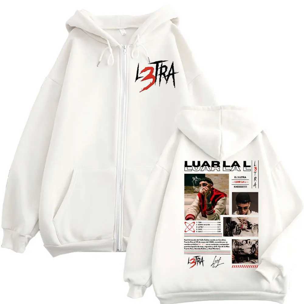 Rapper Luar La L L3TRA Album Print Zipper Hoodie Mens Womens Fashion Hip Hop Zip Up Sweatshirts High Quality Fleece Pullovers W250530