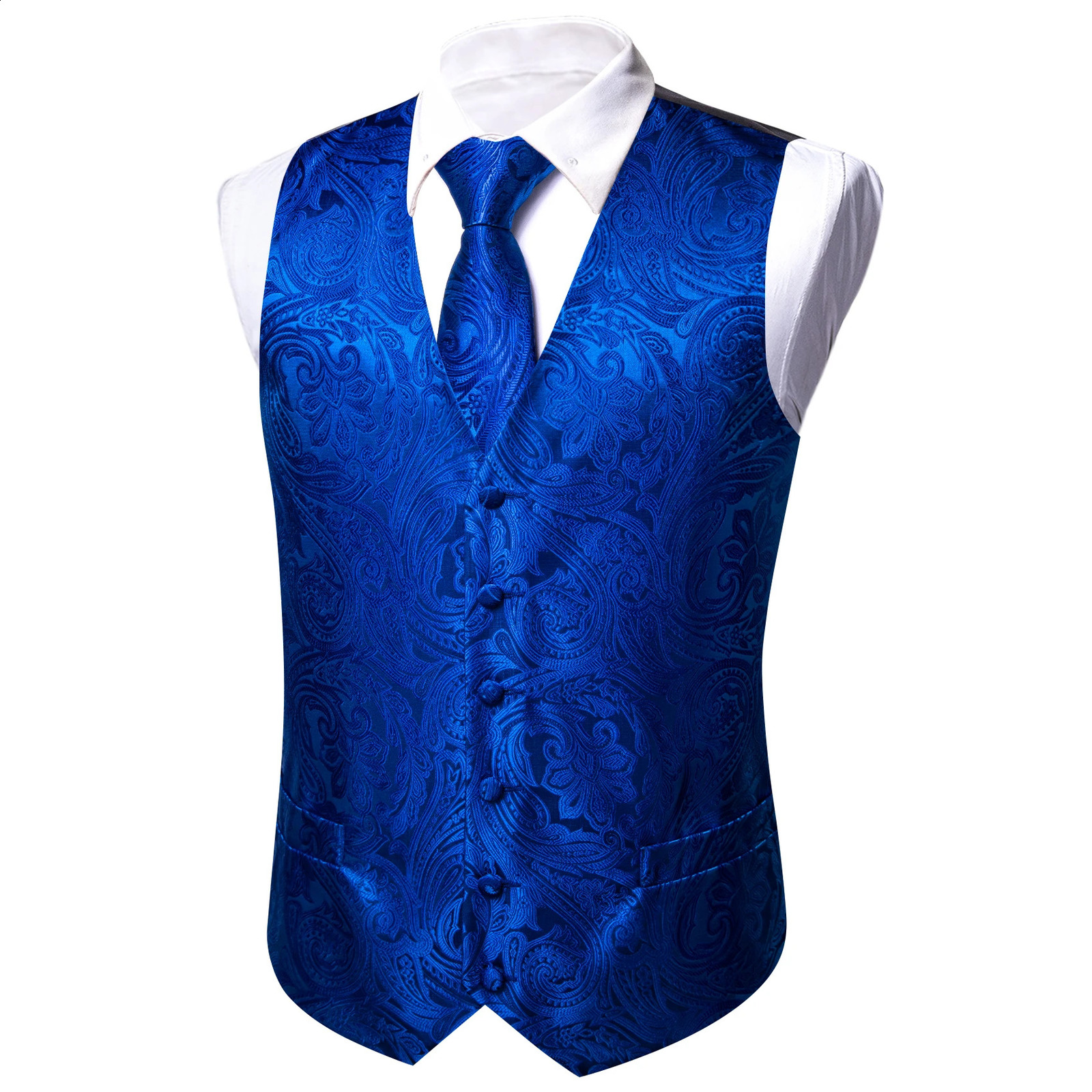 BarryWang 100 Colors Silk Men Vest Paisley Floral Waistcoat Tie Hanky Cufflinks Set Jacquard Sleeveless Jacket Wedding Business 250529