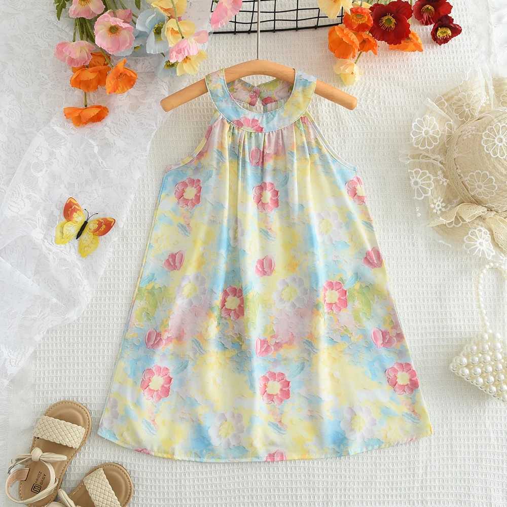 Summer New Sweet and Cute Childrens Clothing Oil Painting Sleeveless Vest Dress Birthday Party Costume Kids Dresses for Girls R250530