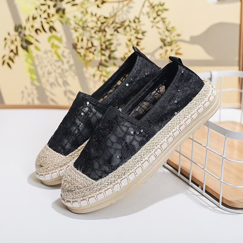 Flax Oriental retro breathable Loafers Faux pearls detail espadrille flats Simple mesh canvas women shoes 7c52 1ab6