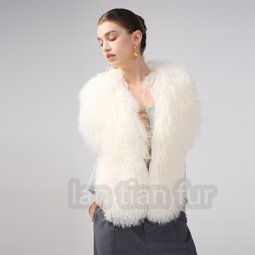 Fluffy Sexy Luxury Mongolian Fur Halter Vests Women Solid Deep V-Neck Backless Bandage Sleeveless Jacket Top Outerwear Coat