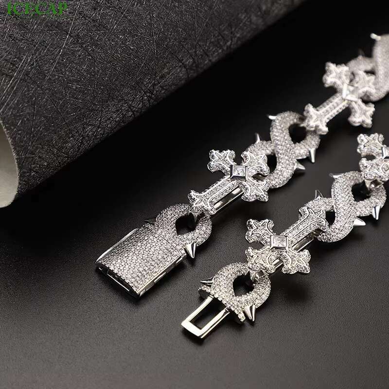 16mm Custom Fine Jewelry High Quality VVS Moissanite Dia Cross Cuban Link Chain HipHop Sier Iced Out Necklace for Men
