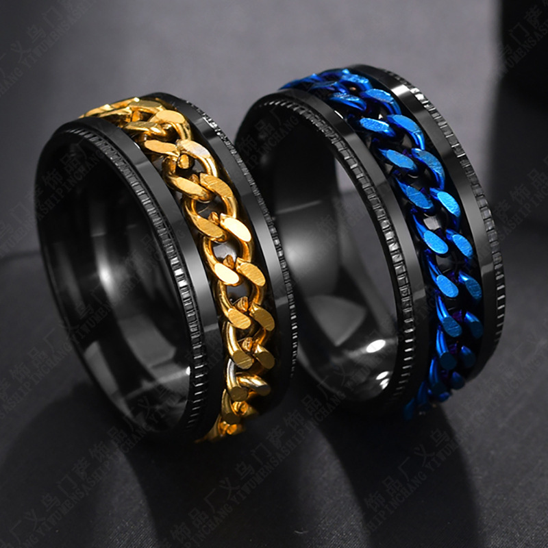 Men's Durable Stainless Steel Spinner Ring - Fashionable Finger Band with Smooth Rotating Link Chain