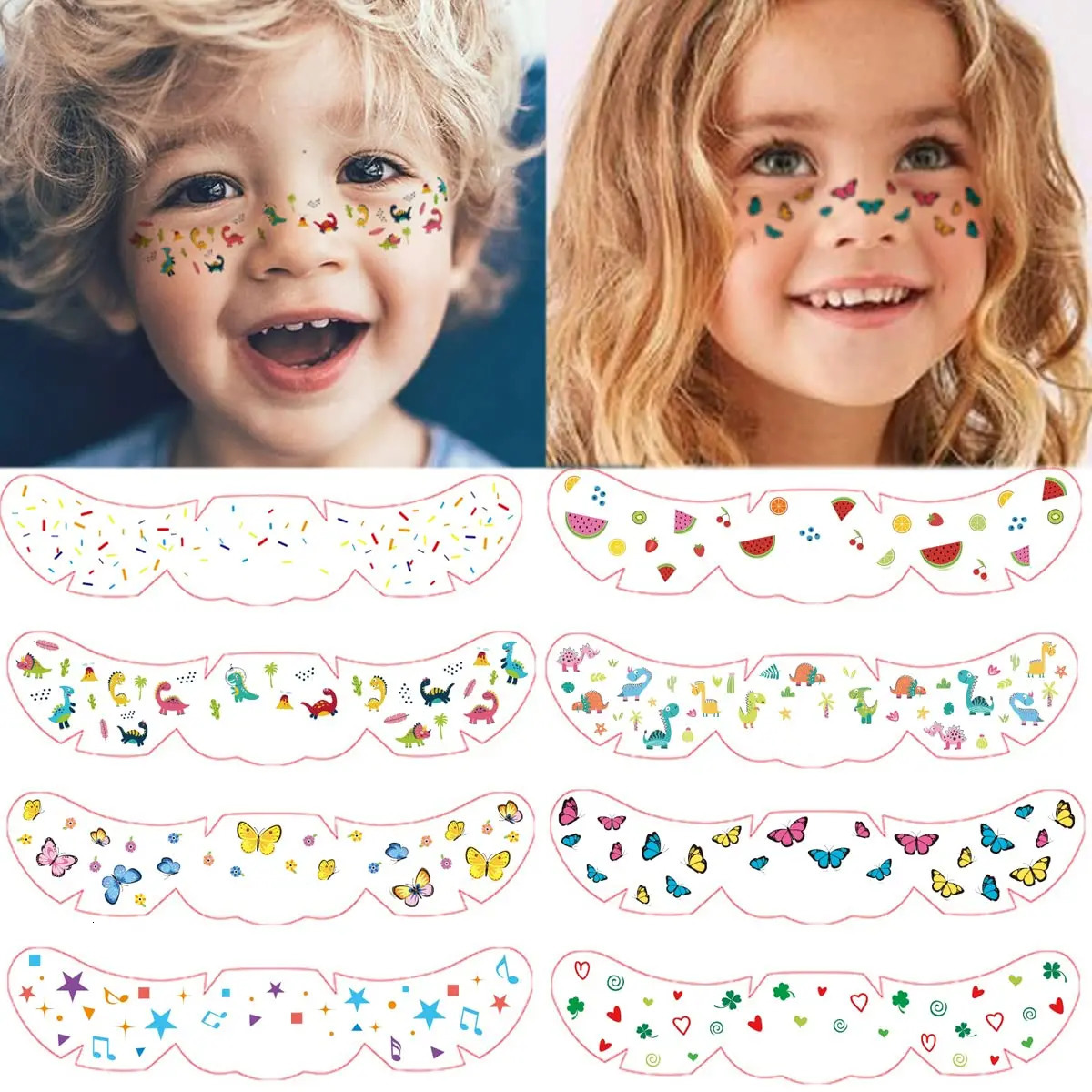 Face Makeup Temporary Tattoos for Children Cartoon Butterfly Dinosaur Eye Freckle Tattoo Stickers for Girls Boys Kid Party 250530