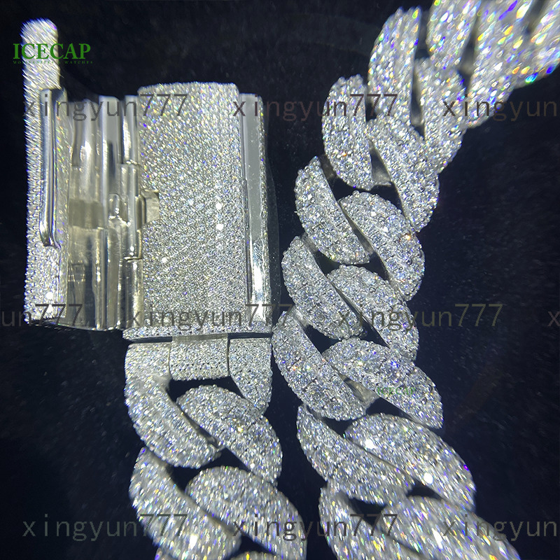 Fine Jewelry Hip Hop Miami Cuban Necklace 20mm 925 Silver VVS Moissanie Diamond Cuban Link Chain Iced Out Jewelry Set for Men