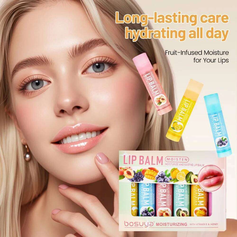 free shipping Multi Fruit Flavors Moisturizing Hydrating Base Lip Balm Set Makeup Lip Care Daily Care Balm for Women and Men 6Pcs Set Cosmetic