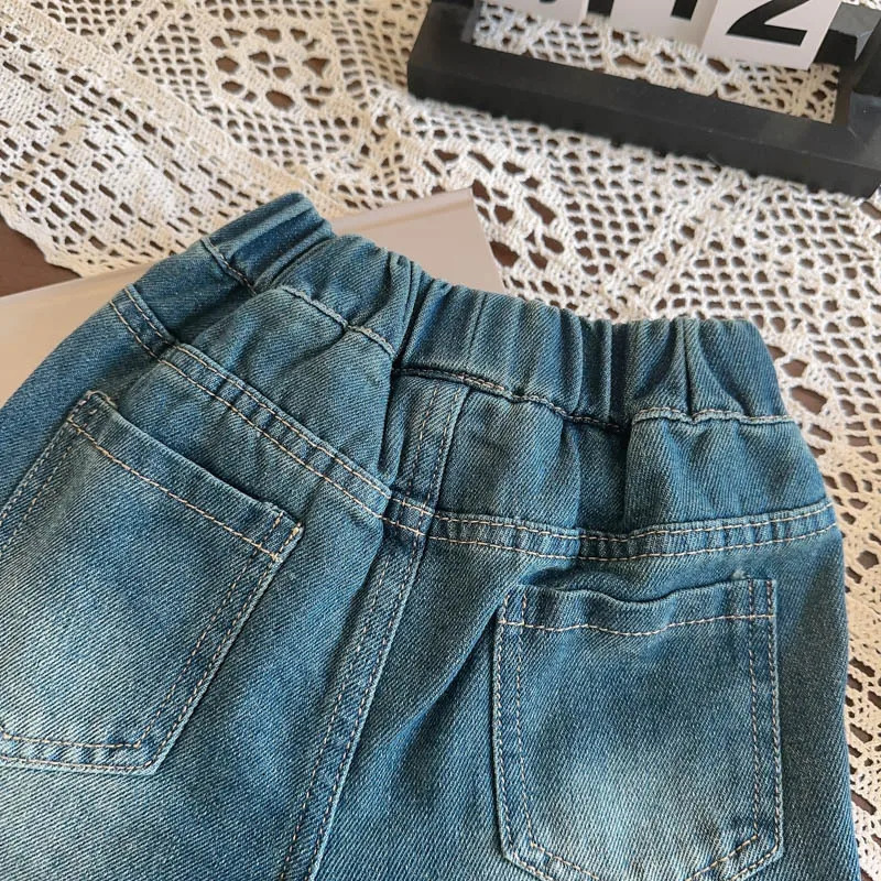 Kids Jeans Bow-printed Baggy Wide-leg Pants Jeans for Girls Boys Pants Girls Trousers Clothes for 2 To 7 Years 250527