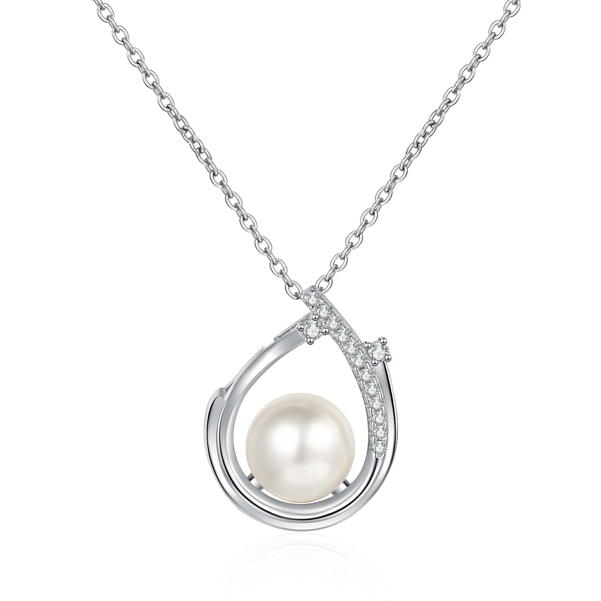S925 Sterling Silver Moissanite Round Pearl Clavicle Necklace Minimalist Elegant Fashion Commuter High-End Design for Women