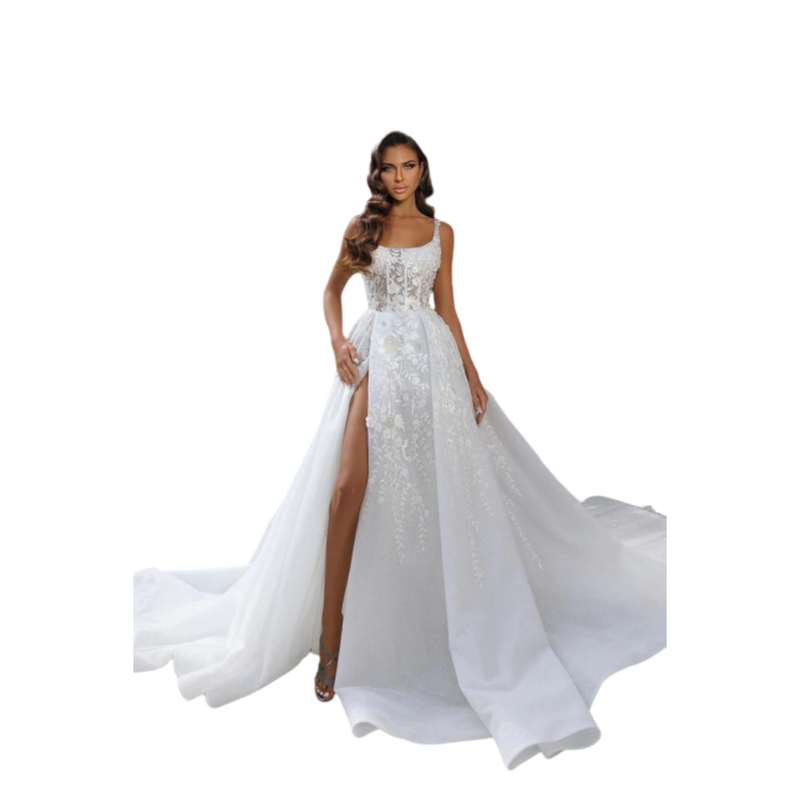 Lace Appliques Bohemian Beach Wedding Dresses Sexy Side Slit Long A-Line Formal Bride Gown Boho Vestido De Novia