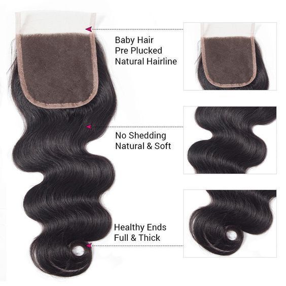 Closure 4by4 Body Wave Transparent Brown Lace 4*4 Hand-Woven Hair Piece
