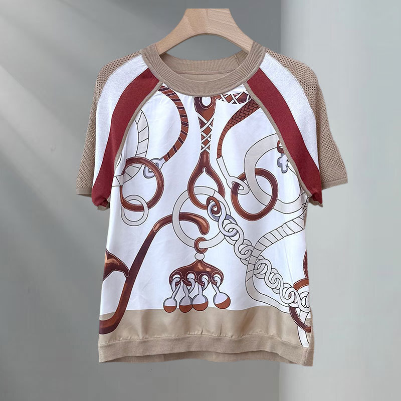 Summer Women's Silk-Wool Blend Knit Tees New Arrival Classic Round Neckline Cut Out Short Sleeve Detail Two Colors High-Quality Y2K Style Clothin
