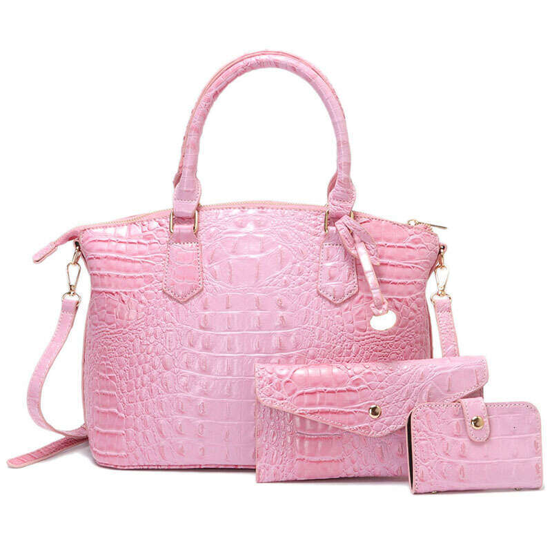 New Women Tote Bags Crocodile bag Large Capacity Handbag Pink Orange Lady Purse Wallet 3 Pieces Commuting Shoulder Bag Crossbody Bag Large bag with po