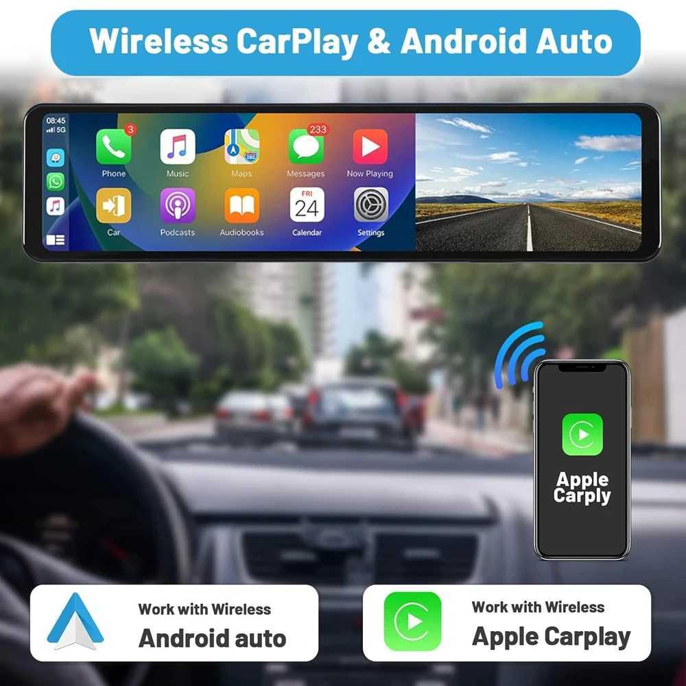 Car dvr 4K Dash Cam for Cars 12inch Wireless CarPlay Android Auto Car dvr Video Recorder GPS Rear View Mirror car intelligent systems R250529