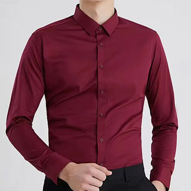 Mens dress shirt long sleeve thin spring and autumn work clothes business casual free ironing breathable slim fashion 250527
