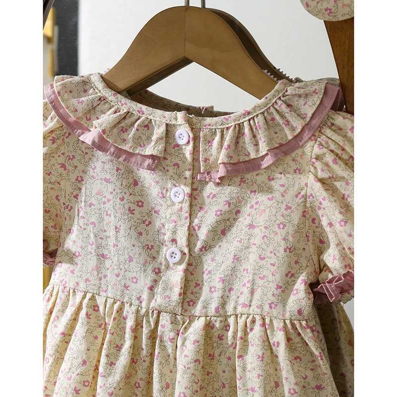 1-6Yrs Casual Summer Kids Girls Dress Floral Kids Clothes Ruffled Collar Purple Baby Girl Princess Dress New Flower Girl Dresses R250530