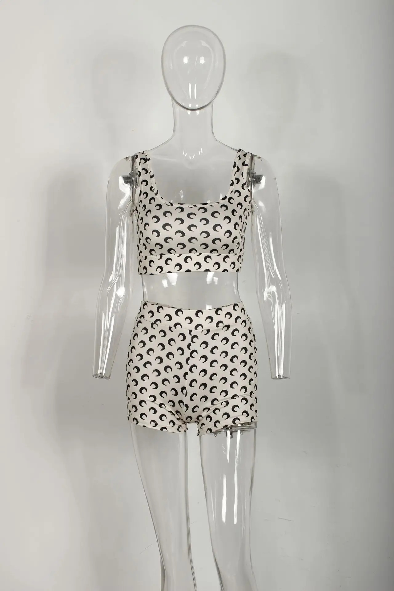 STYLISH LADY Moon Printed 2 Piece Set Women Sleeveless Crop Top and Shorts Suits Summer Sexy Club Party Fitness Outfits 250529