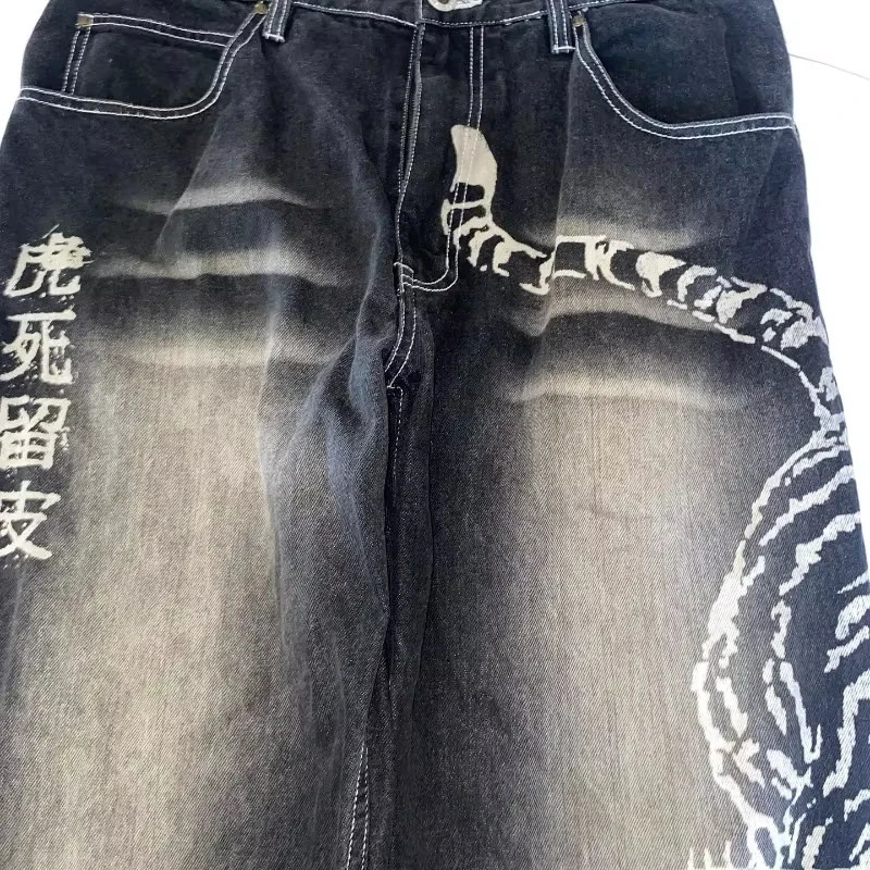 Streetwear Fashion Oversized Print Baggy Jeans Y2K Harajuku Hip Hop Vintage Goth High Waist Wideleg Pants Trousers 250530