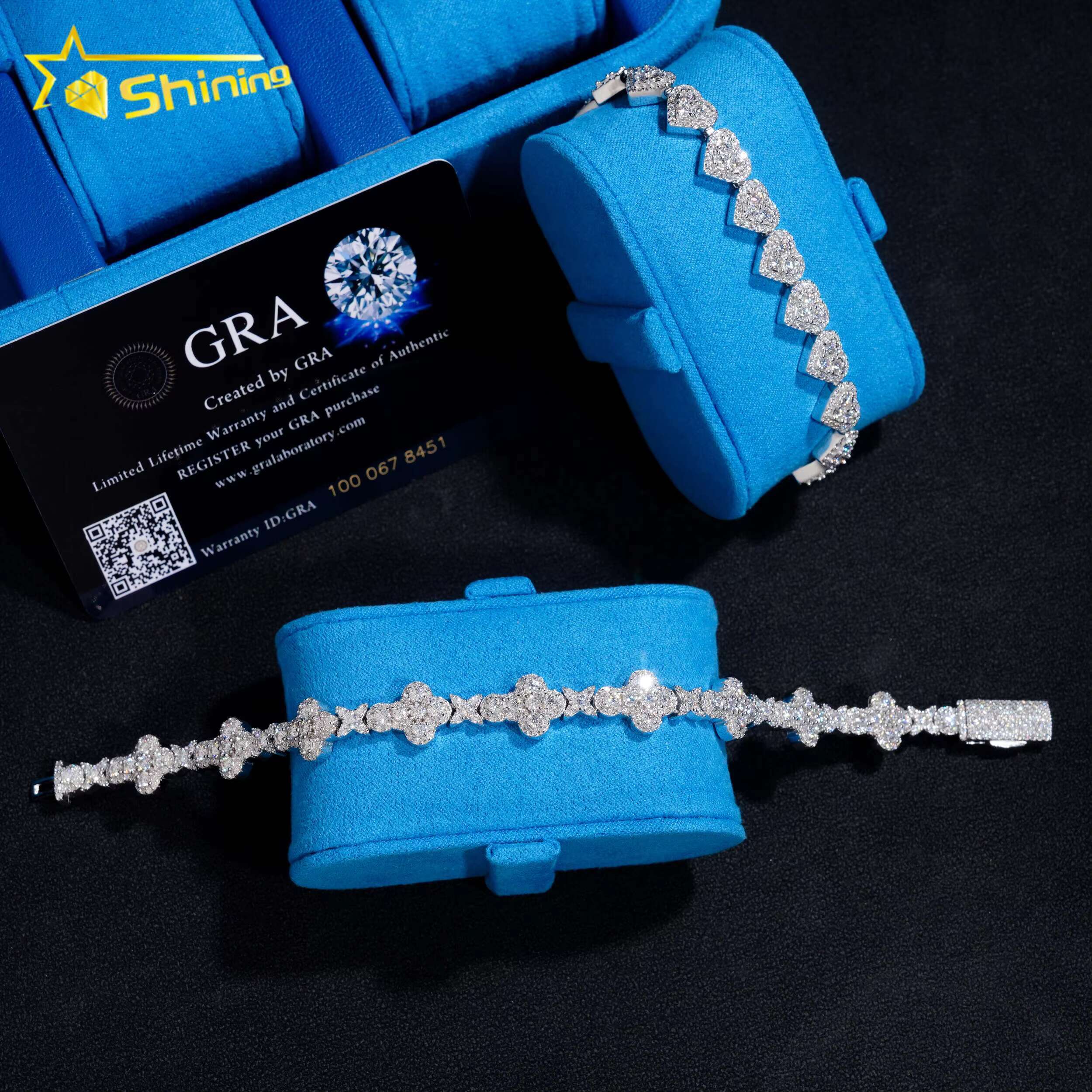 Fast Delivery 925 Sterling Silver Pass Diamond Tester GRA Certified VVS Moissanite Heart Cluster Tennis Bracelets