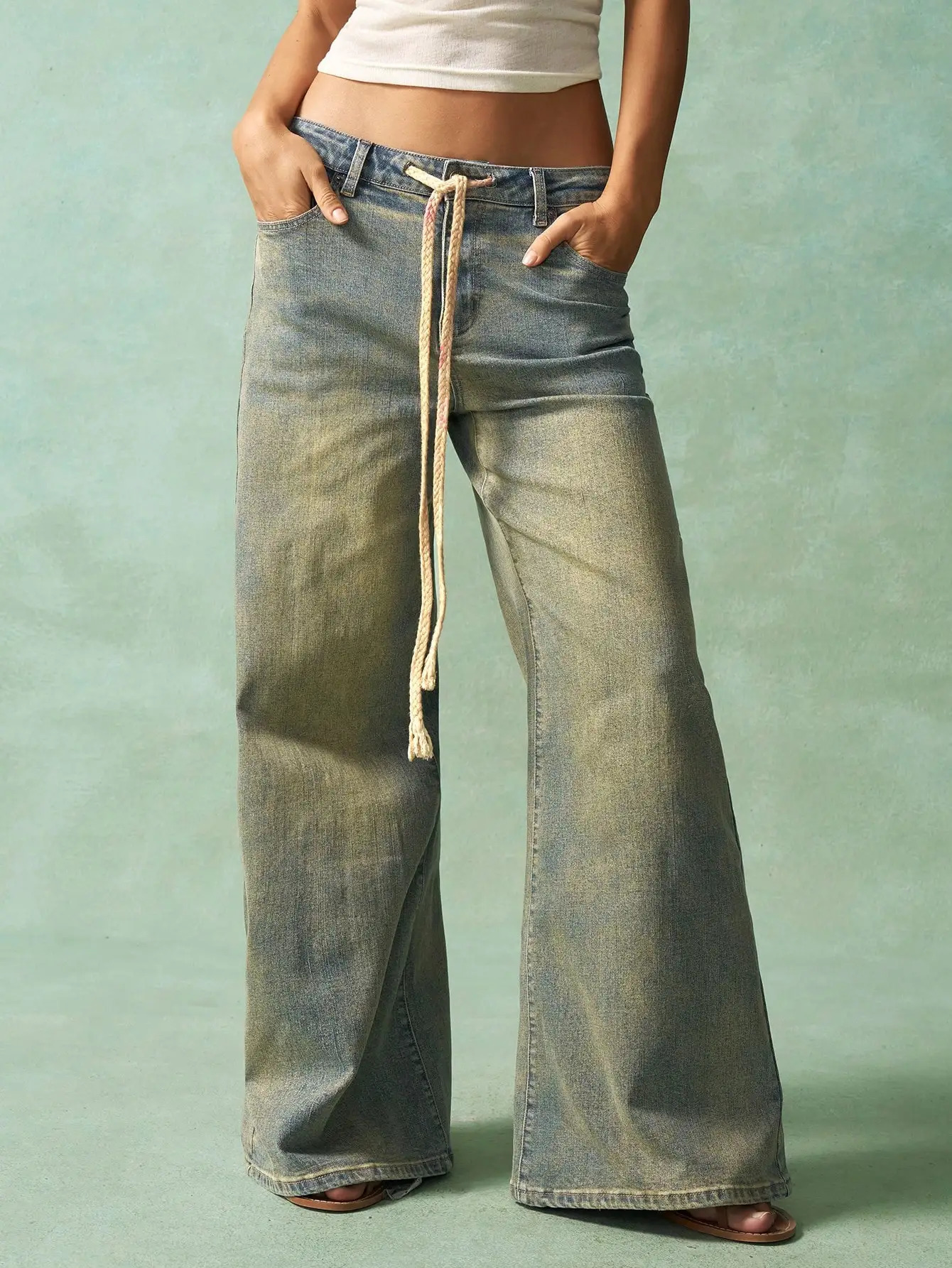 American style retro wide leg jeans spring summer for women loose fit slimming n with worn out effect 250530