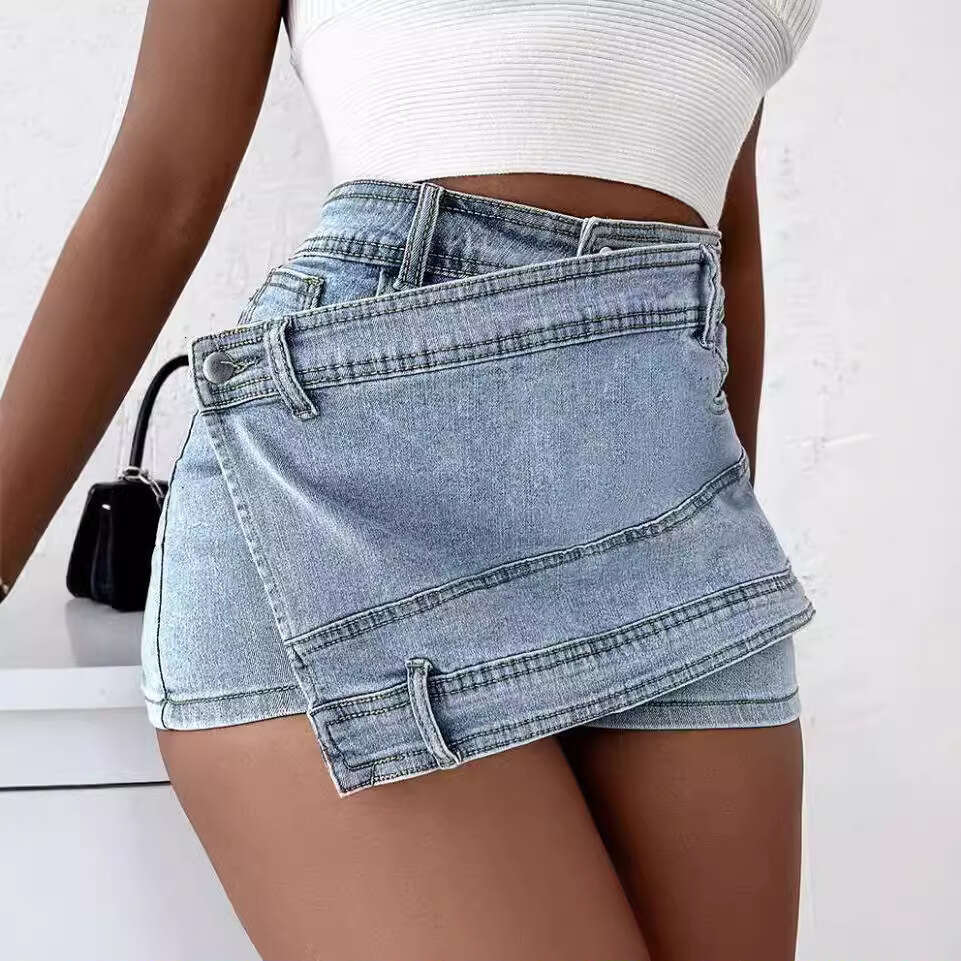 Shorts Women Denim Shorts Plus Size Women S A Line High Waist Irregular Wide Leg Pants Summer Korean Style Slimming Denim Skirt Shorts Trendy Ins Jean