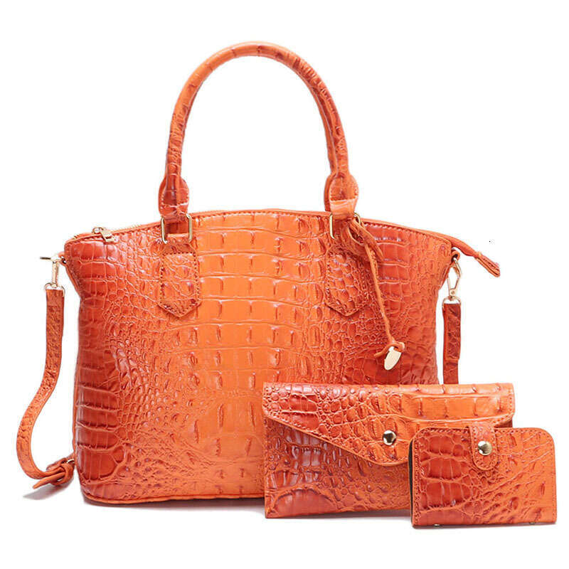 New Women Tote Bags Crocodile bag Large Capacity Handbag Pink Orange Lady Purse Wallet 3 Pieces Commuting Shoulder Bag Crossbody Bag Large bag with po
